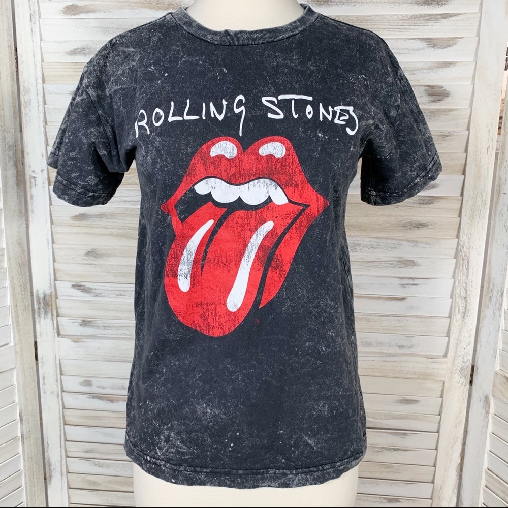 Rolling Stones | Distressed Faded Gray Lips Tee